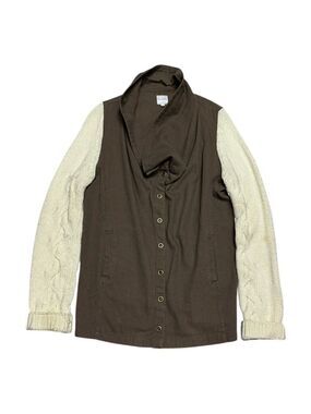 ELLISON Khaki Knit Sleeve Luxury Designer Casual Sweater Jacket Shacket Womens L